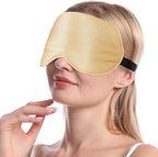 2-Pack 100% Real Natural Silk Eye Mask, Silk Sleeping Mask, Shade Puffy Eye Gift with Adjustable Straps, Sleep Eye Mask, SHJINJU Eye Mask Shade (Black and Champagne)