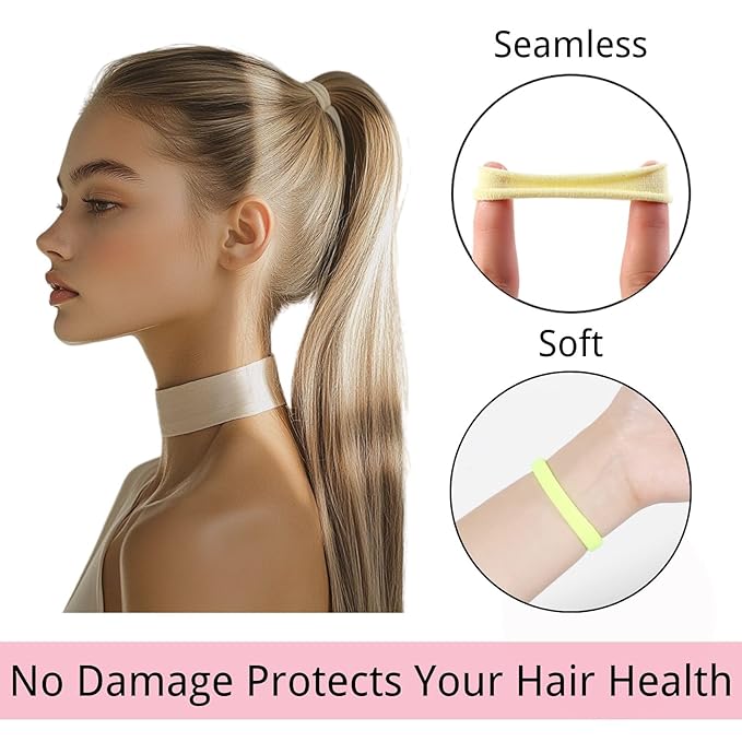 LuSeren 120 Pcs No Damage Thick Hair Ties, Large Soft Seamless Nylon Cloth Hair Elastics for Women - Neutrals 5