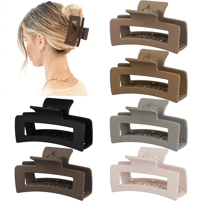3.5 Inch Medium Hair Claw Clips 6 Pack Hair Clips for Women Square Rectangle Claw for Hair Banana Jaw Clips Hair Accessories for Girls -Regular