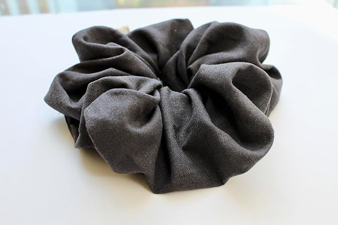 Handmade Oversized Linen Scrunchie – 100% Natural Linen in Dusty Pink, Blue, Sand or Yellow – Gentle Hold for All Hair Types – Unique, Soft, and Lightweight Hair Accessory (Charcoal)