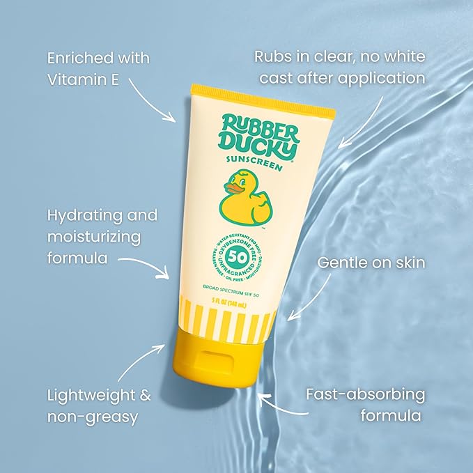 Rubber Ducky | Vitamin E Sunscreen with SPF 50, Water-Resistant Sunscreen for Face and Body | Broad Spectrum Lotion, Oil-Free Moisturizing, Alternative for Moisturizing Sunblock (2pcs., 5oz)