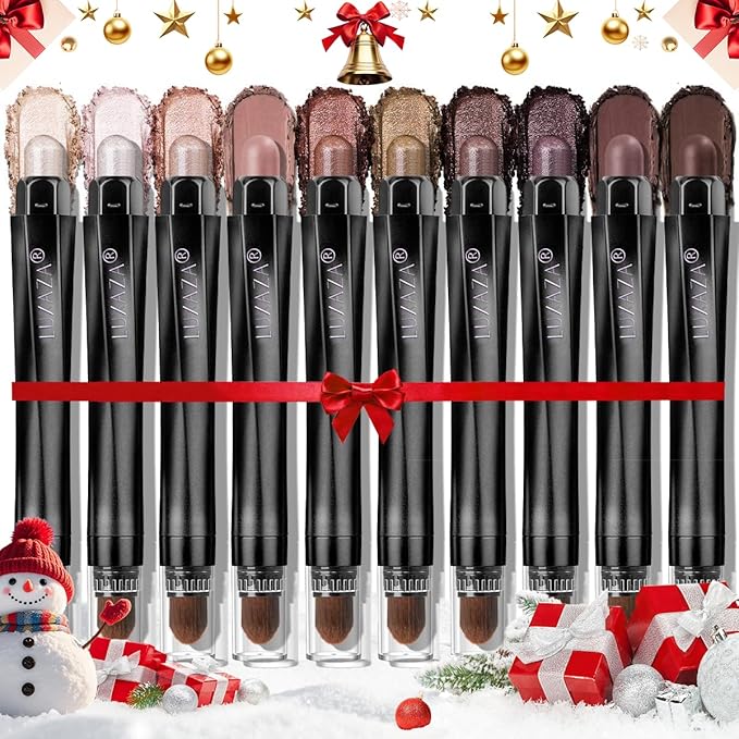 Brown Eyeshadow Stick Makeup Set 10PCS, Neutral Shimmer And Matte Cream Eye Shadow Palette, Metallic Bronze Smoky Eyeliner Brightener Crayon Pencil Kit, Ideal Gift for Women -Ash Rose