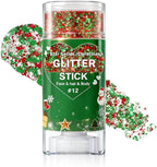 Christmas Body Glitter Stick, Face Body Glitter Gel Holographic Hair Glitter Halloween Chunky Sequin Waterproof Face Paint Stick Glitter Makeup for Women