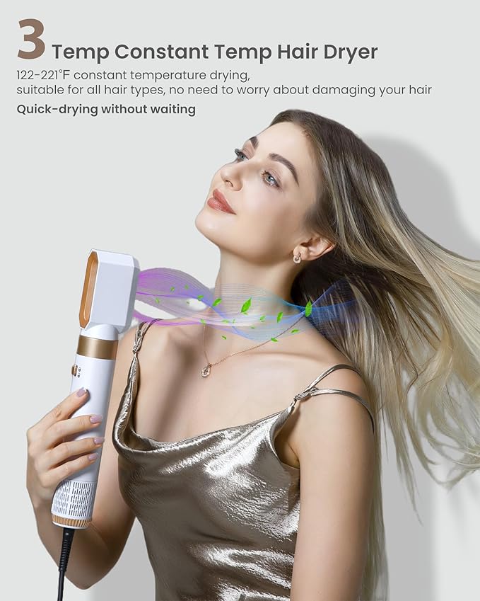 Ukliss Hair Dryer Brush 6 in 1, Hot Air Brush & Styler with ALCI Safety Plug, Ionic Blow Dryer Brush for Frizz Free Salon Blowout, Volumizing & Auto Curls, for Fine to Normal Hair,White