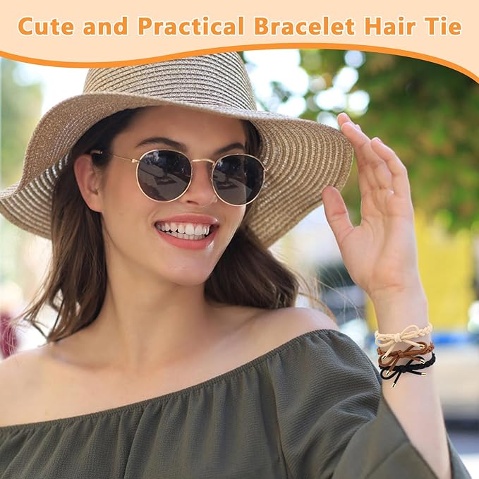 12 PCS Bright Color Braided Hair Ties Bow Tie Hair Bracelets for Women Girls Elastic Hair Ties No Damage Ponytail Holders(6 Colors)