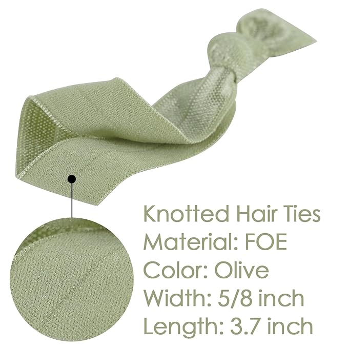 MEEDEE 100 Pack Olive Green Hair Ties For Women No Crease Soft Elastic Ribbon No Damage Olive Green Hair Ties Knotted Ouchless Hair Ribbon Yoga Hair Ribbons Elastic Bracelets