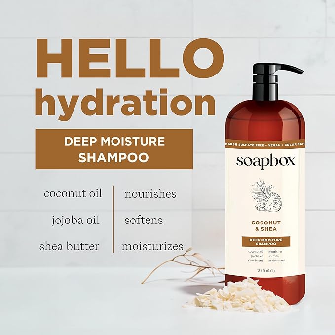 Soapbox Shampoo and Conditioner Set with Coconut Oil, Jojoba Oil, Aloe and Shea Butter to Moisturize and Nourish for All Hair Types, 1 Liter Each (Pack of 2)