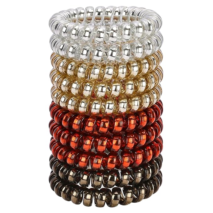 JessLab Spiral Hair Ties for Women, 10-Pack Traceless No-Damage Ponytail Holders, Coils Hair Bands for Girls, Assorted Colors