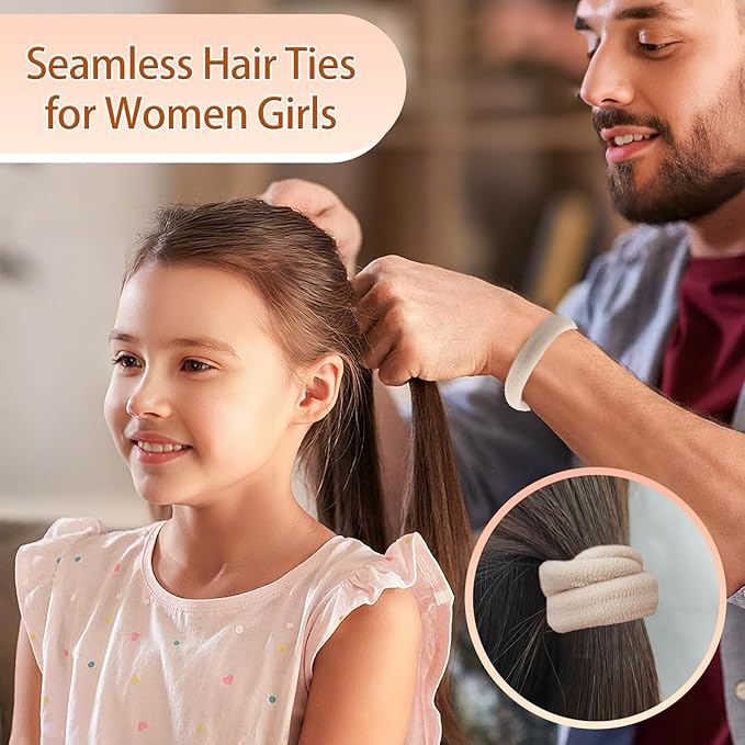 Bessrung 100 PCS Seamless Nylon Hair Ties, No Damage Elastics Hair Ties for Women Girls, Soft Stretchy Ponytail Holders for Thin Thick Hair, Snag-Free Hair Bands Christmas Gift(Beige Color)