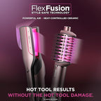 Shark FlexFusion Hair Straightener & Powerful Hair Dryer with Fusion Hair Brush, Ceramic Air Styler with Auto-Wrap Curlers & Concentrator, Ceramic Plates, Cosmic Blush HD641S