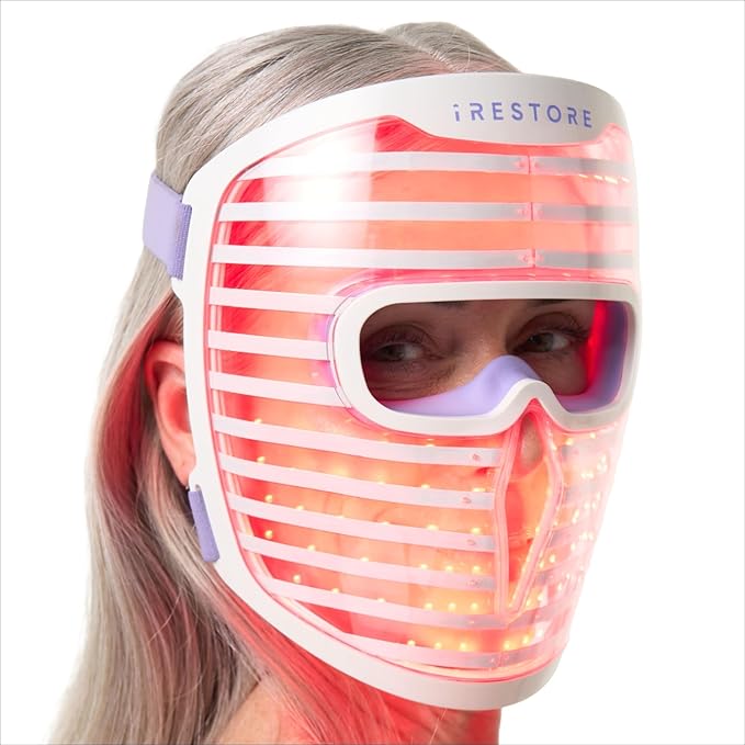 iRestore LED Face Mask for Youthful Skin, Red Light Therapy for Face, Red, Blue & Infrared Therapy for Wrinkles, Fine Lines, Dark Spots with 360 LEDs, Skincare Device for Women & Men