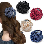 4pcs Handmade Fabric Rose Flower Hair Claw Clip for Women Girls, 3.94" Large Boho Hawaiian Floral Hairpins Barrettes for Thick Thin Hair Styling Accessories(Blue Wine Red)