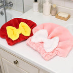 2 Pack Super Absorbent Hair Towel Wrap for Wet Hair, Super Absorbent & Quick-Drying, Thickened Soft Bow Tie Towels for Wet Hair (Red & Pink)