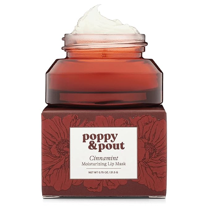 Poppy & Pout Cinnamint Overnight Lip Mask – Nourishing Natural Lip Treatment with Shea Butter & Beeswax – Cruelty Free, Recyclable Glass Jar (0.65 oz)