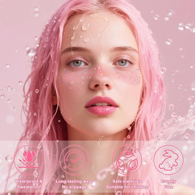 10Pcs Rainbow Face Makeup Patches, Glitter Freckles Face Tattoo for Teenagers & Young Women, Sparkle Freckles Waterproof Face Glitter Freckles for Christmas (10PcsI Blush)