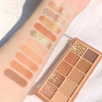 Erinde 10 Colors Eyeshadow Palette Makeup - Matte Shimmer Glitter Gold Brown Eye Shadow Korean Makeup, Ultra-Blendable, High Pigmented, Natural-Looking, Neutral Eyeshadow Palette with Brush, Sunset