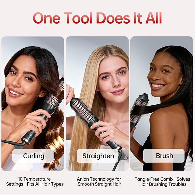 Negative Ion Thermal 1.5 Inch Brush for Blowout Look, Ceramic Curling Brush with Anti-Scald Nylon Bristles,10 Temps & Auto Shut-Off, Dual Voltage Travel Hair Styling Tool