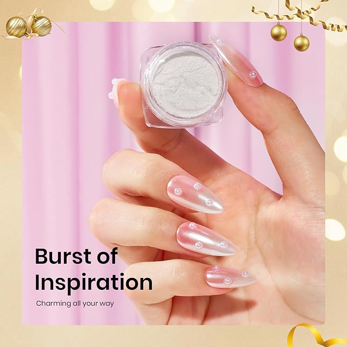 Beetles White Chrome Nail Powder for Gel Nails Pearl Cromer Nail Powder Mirror Effect Nails Gel Polish Glitter Manicure Holographic Pigment Nails Art Design Gifts for Women