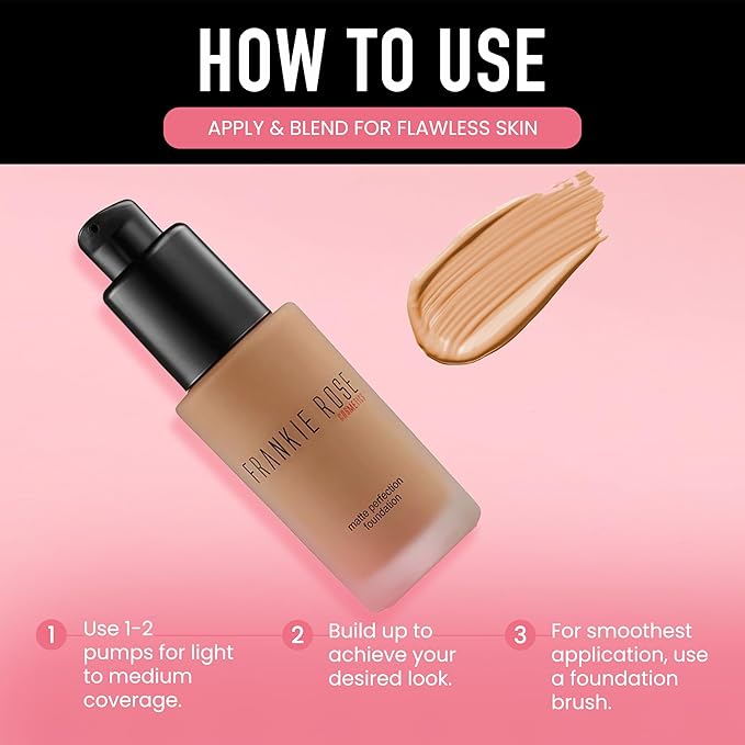 Frankie Rose Cosmetics Matte Perfection Foundation Makeup – Long-Lasting, Hydrating Foundation for Semi-Matte Finish - Full Coverage for All Skin Types - (Oatmeal Blend) 1.0 US fl oz / 30 ml