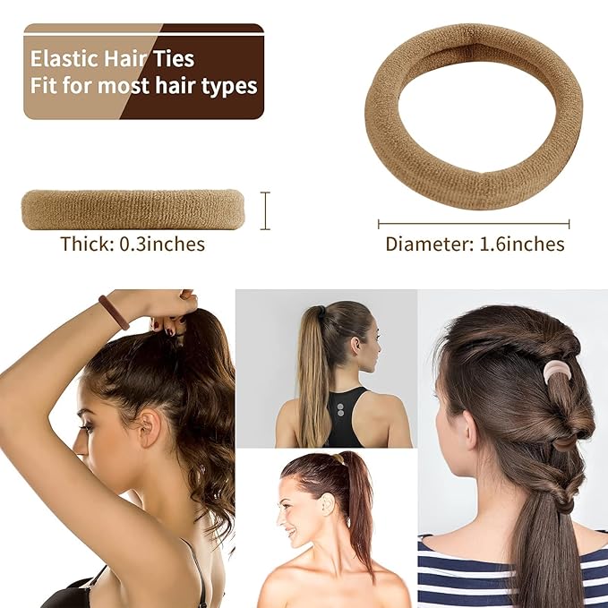 SYGY Hair Tie, 100PCS Hair Ties for Thick Thin Hair, Seamless Cotton Hair Bands, No Damage for Women, Soft Hair Accessories Ponytail Holders, Brown Color
