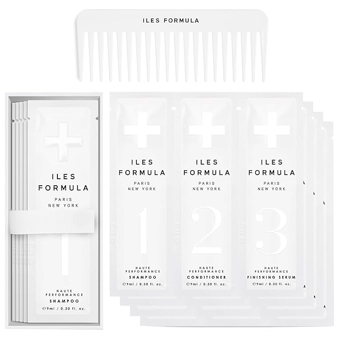ILES FORMULA Signature Collection Discovery Set – Hydrating Trial Size Shampoo & Conditioner w/Sample Finishing Serum Blow Dry Cream for Dry, Damaged, Frizzy Hair - Salon Grade Hair Care Sampler