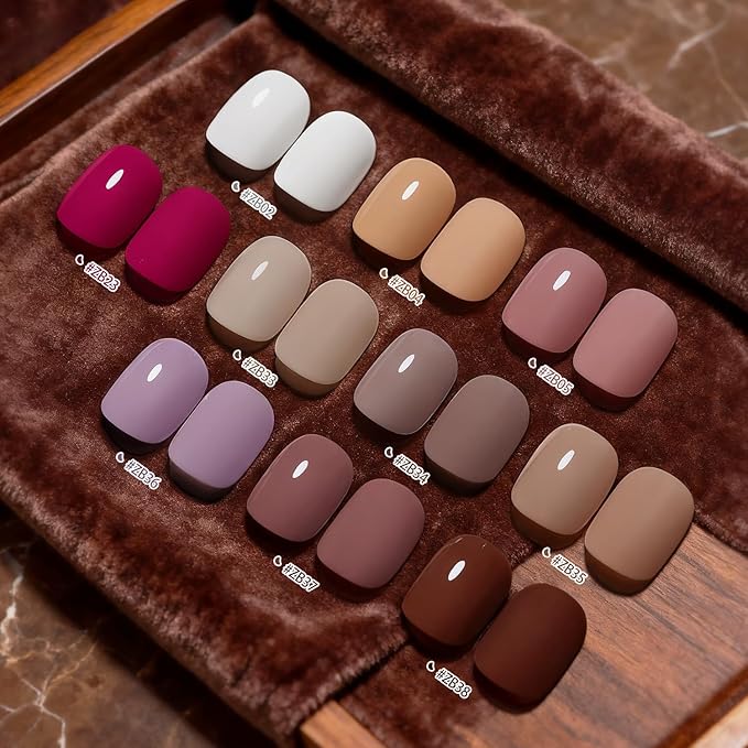 12 PCS Nail Polish Set 10 Color With 2PCS Base and Top Coat Quick Drying Fall Nude Brown White Red Color Holiday Gift for Her