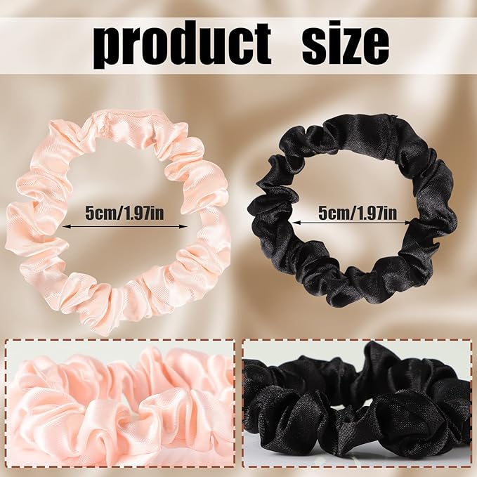 12Pcs Satin Elastic Hair Scrunchies, Silk Satin Hair Ties Elastics Ponytail Holders for Women Girls Valentine's Day Gifts (Blush,Black)