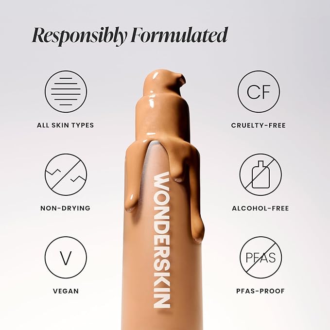 Wonderskin Hyper Bond All-Day Stay Serum Foundation – Waterproof, Transfer-Proof, 24HR Longwear Face Makeup with Niacinamide & Hyaluronic Acid – Lightweight, Natural Finish (Nova)