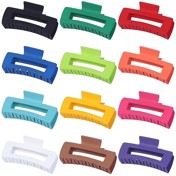 4.1 Inch Jumbo Claw Clips for Thick Hair - 12 Pcs Square Hair Accessories for Women and Girls - Dopamine