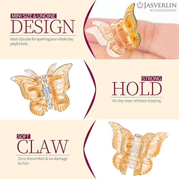 Gradient Butterfly Hair Clip, Mini Plastic 90s Hair Claw Clips for Women Girls, No Crease Toddler Y2K Accessories Set 50pcs Rainbow Assorted Color