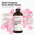Rose Water Spray for Face & Hair (Refill) - Organic USDA Certified Rosewater Facial Toner - Alcohol-Free Makeup Setting Hydrating Face Mist - Anti-Aging Toner Spray - 8 Fl Oz