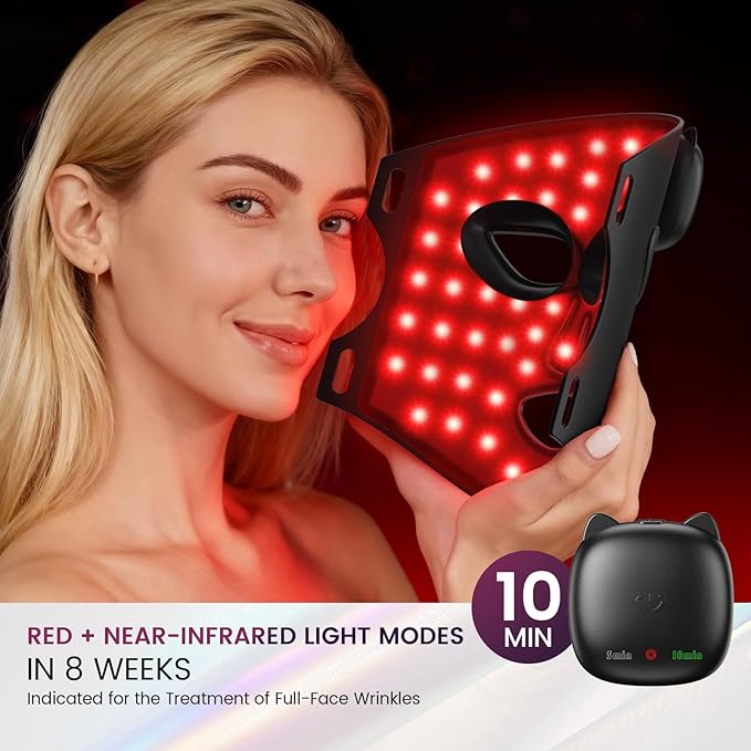 Red Light Therapy for Face – 8 Light Modes with 850nm Near-Infrared, 280 LED Face Mask Light Therapy for Skin Appearance, Fine Lines, Firming Support, FDA Cleared, Cordless Design