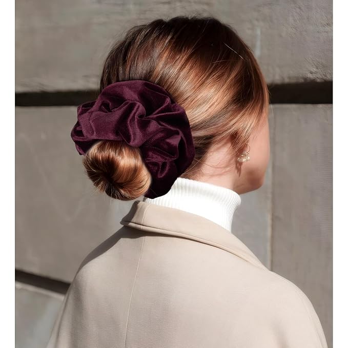 CEELGON Burgundy Big Velvet Scrunchie 6.5 Inches Jumbo Scrunchies Hair Ties Oversized Ponytail Holder for Thick Curly Hair Extra Large Hair Accessories for Women (Burgundy)