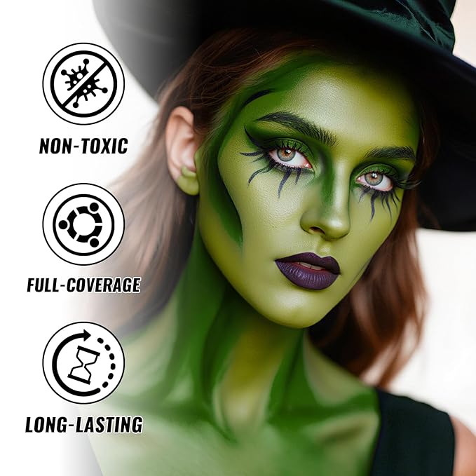 Ogre Green Oil Based Face Body Paint Stick, Non-toxic Full-coverage Face Painting for Halloween Cosplay Makeup Witch Hulk Makeup, Waterproof Cream Ogre Green Body Painting for Adults