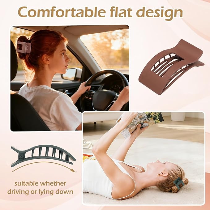 French Flat Hair Clips for Women 6pcs Hair Claw Clips for Thick or Thin Hair Matte Claw Clips for Girls Barrettes Non-Slip Strong Hold Hair Accessories for Women (Dark Colorful)