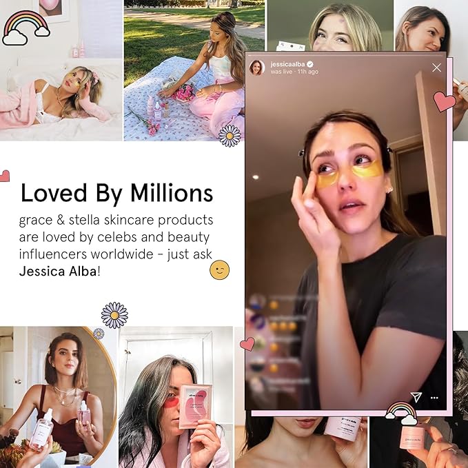 grace & stella Under Eye Brightener with Rose Quartz Rollerball - Hyaluronic Acid & Caffeine Eye Serum for Dark Circles & Puffiness - Travel Size Toiletries, Womens Christmas Gifts (15ml / 0.51floz)