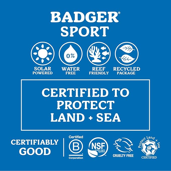 Badger Reef Safe Sport Mineral Sunscreen - Unscented SPF 40, 98% Organic, Water Resistant Zinc, Approved for Hawaii & Mexico Reefs, 2.9 fl oz, 2-Pack