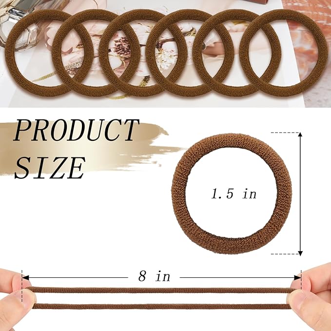 Nylon Brown Hair Ties - No Damage,Strong Soft Cotton Hair Bands Accessories for Thick Hair 100PCS Ponytail Holders for Women Girls