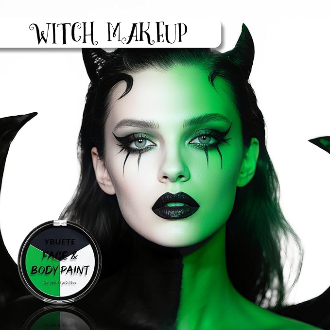 Black White Green Face Paint Palette, Professional Oil-Based SFX Makeup for Halloween Cosplay - Joker Style & Hulk Looks, Waterproof Non-Toxic Body Paint for Adult Carnival Events Theater