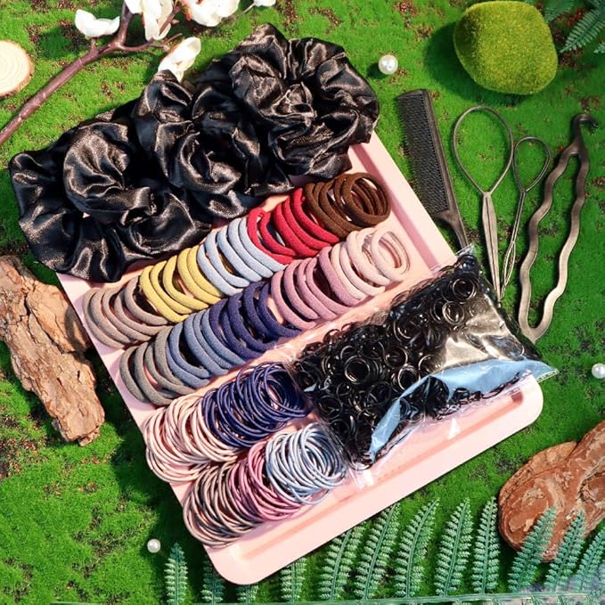 YANRONG 1159PCS Hair Accessories for Woman Set Seamless Ponytail Holders Variety Hair Scrunchies Hair Bands Scrunchy Hair Ties For Thick and Curly (1159PCS (base color))