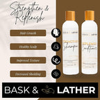 BASK & LATHER Strengthen Shampoo & Replenish Conditioner Set – Natural Hair Growth & Repair Duo, Sulfate-Free, Silicone-Free, Paraben-Free, Hydration, Elasticity & Shine, 8 oz each