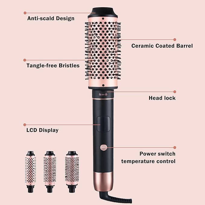NONK 3-in-1 Interchangeable Curling Iron, 1 1/4" 1 1/2" 1 3/4" Heated Barrels for Different Curls, Adjustable Digital Temp, Fast Heat, Hair Styling Tool for All Hair Types,Large Barrel Curling Iron