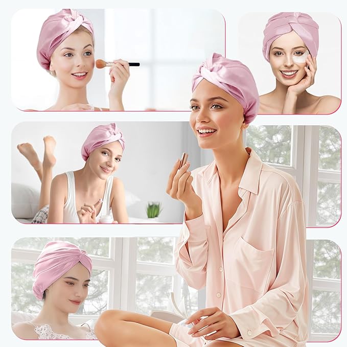 MISF 22 Momme 100% Real Mulberry Silk Bonnet For Sleeping Women, Double Layer Pure Silk Bonnet with Adjustable Elastic Band