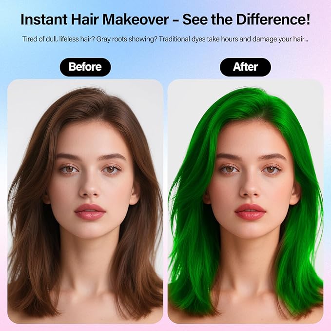 One-Day Hair Color Spray For Kids Women Men, Temporary Hair Dye Washable Hair Color Wax Non-Sticky For Cosplay Party DIY, Christmas Party, Halloween Crazy Hair Day (green one)