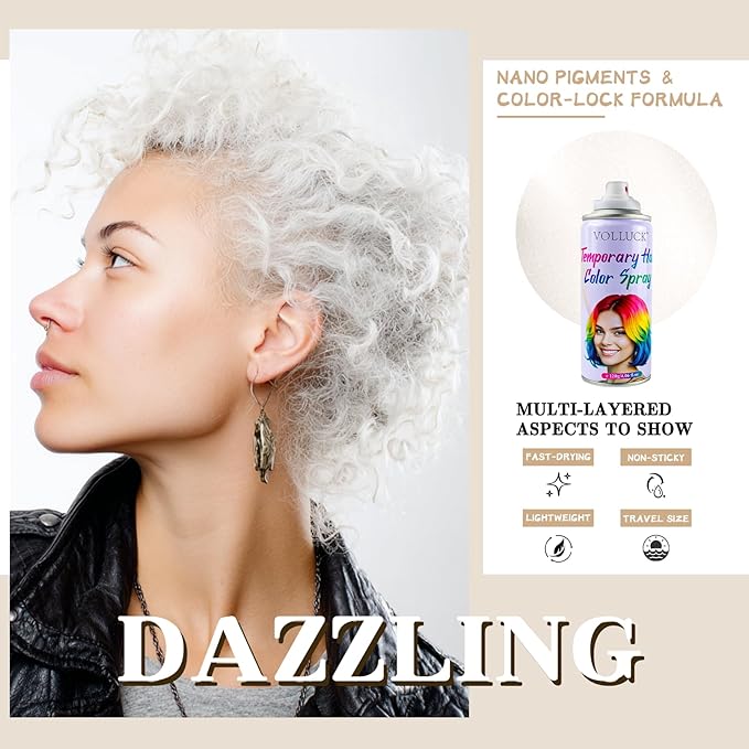 White Hair Spray Color Temporary, Hair Color Spray 1-Day Hair Dye Colored for Kids Women Men, Hair Wax Color Washable, Hair Paint Halloween Fast-Drying 4.06 Fl Oz