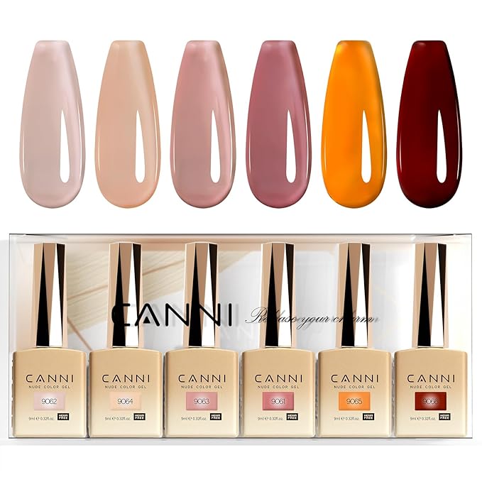 CANNI 6 Colors 9 ML Hema-Free Jelly Brown Gel Nail Polish Set, Dark Chocolate, Light Brown, Glossy, Non-Toxic, LED Nail Gel Manicure Kit DIY at Home Salon Gifts