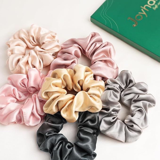 Joyhabit Silk Scrunchies for Women and Girls, Pink, 3 Pieces, 4CM Hair-Friendly Cute & Durable Hair Ties for Women, Great for Bedtime and Everyday Style