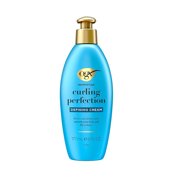 OGX Argan Oil of Morocco Curl-Defining Styling Cream, Anti-Frizz Curl Cream for Curly Hair & All Textures, Cold-Pressed Argan Oil, Paraben-Free, Sulfate-Free Surfactants, Curly Hair Products, 6 oz
