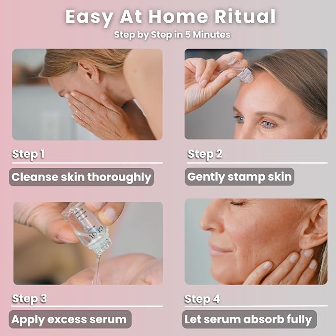 Glov Beauty Micro Infusion System for Face & Lips – 0.25mm 24k Gold Cosmetic Facial Stamp with Hyaluronic Acid, Collagen Peptides & Licorice Root Serum Ampoules (4x Infusion Application, 12x Serums)