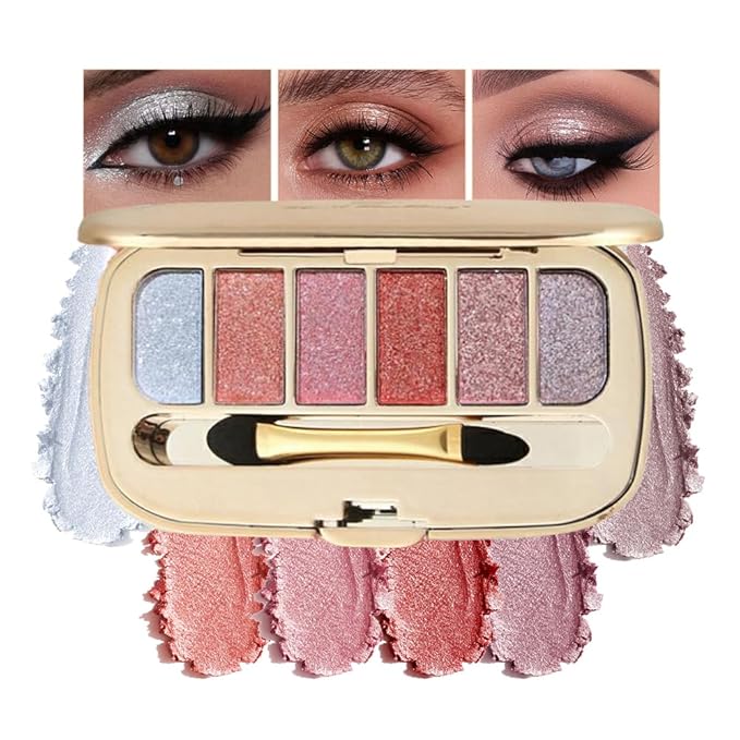 Glitter Eyeshadow Palette, Ultra-Shiny Sparkle Shimmer Eye Shadow with Fine Powder, Natural Pigment, Waterproof Sweat-Proof Long-Lasting Color, Shiny Multi-Color Nude Earth Tone Makeup Palette-5#